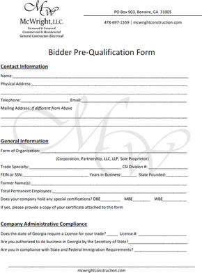 Bidder Pre-Qualification Form